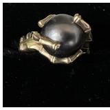 14k Gold Tahitian Black Pearl Ring size  7.75,