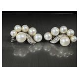 14 K White Gold Pearl & Diamond accent earrings