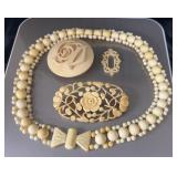 Carved Bone Jewelry & Pendant Lot ï¿½ Necklace,
