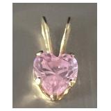 14K Gold Heart-Cut Pink Stone Pendant .38g