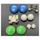 6 Vintage clip on earrings, one made in Hong