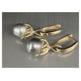 14k Gold Black Tahitian Pearl Drop Earrings