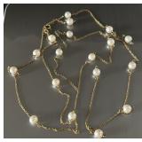 14k Gold & cultured pearl twisted link necklace,