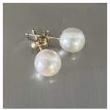 14k Gold & Pearl Stud Earrings, Signed P. P. C.