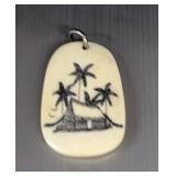 Scrimshaw Style Carved Bone Pendant ï¿½ Tropical