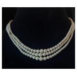 Triple pearl strand necklace with gold filled
