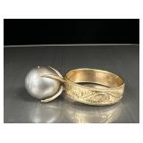 14k Gold Tahitian Black Pearl Ring, size 12,