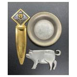Pewter pig, Club Scouts BSA book mark, Little