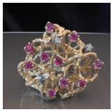 14k gold Ruby & Diamond Nugget Ring, 13.39g, size