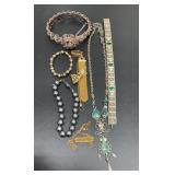 6 Vintage bracelets and a necklace, 2 of the