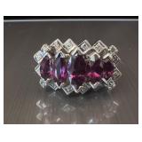 18K white gold ruby and diamond ring, five large