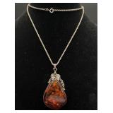 Large Baltic Amber & Sterling Silver Pendant