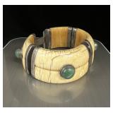 Vintage Bone Panel Bracelets w/ Cabochon Stones