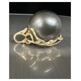 14K Black Tahitian Pearl Pendant 8g 15.4mm Pearl