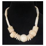 Vintage Carved Bone Bead Necklace Graduated Beads