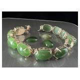 14k gold Jade Oval Link Bracelet, 17.18g,