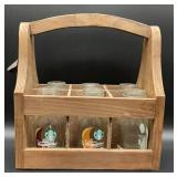 Vintage rustic wooden 6-pack bottle caddy