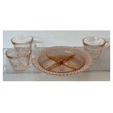 Vintage UV GLOW pink depression glass dishes,