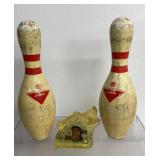 2 vintage AMF Amflite II bowling pins, worn, 5 x