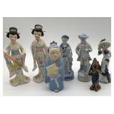 vintage Japanese ceramic geisha figurines, one is