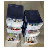 2 Sterilite 3-Drawer Storage Carts filled with