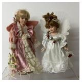 2 vintage porcelain angel dolls, dusty rose satin