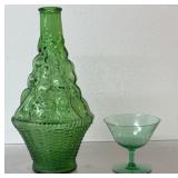 Vintage green glass decanter, Empoli fruit basket