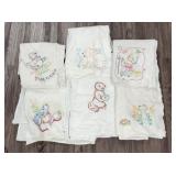 6 vintage embroidered flour sack dish towels