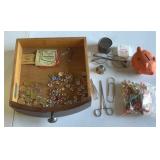 Junk drawer lot, drawer, piggy bank, golf tees,
