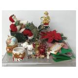 Christmas items, Santa in metal sleigh,