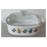 Vintage Corningware fruit basket design casserole
