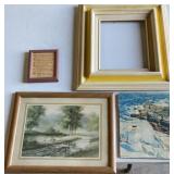 3 framed prints, one is out of its frame,