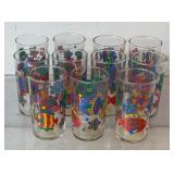 11 vintage Libbey Parrot Fish glasses, 4.25