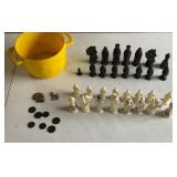 Chess set, missing a black rook and pawn, white