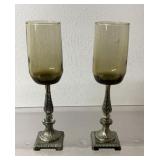 2 vintage decorative candle holders, 2 x 2 x 9 in