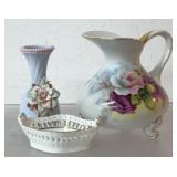 Vintage porcelain decor, hand painted floral and
