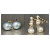 2 Pairs of 10K Gold pearl earrings. 2.54 grams