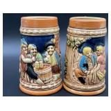 Vintage German-style beer steins are hand-painted
