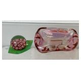Vintage pink glass ash tray and paperweight,