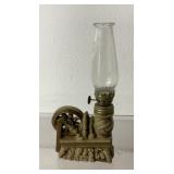 Vintage miniature kerosene lamp, spinning wheel