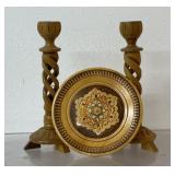 Vintage hand carved wooden candlesticks and