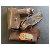Vintage Longhorn brown leather belt holster,