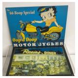 2 metal biker signs,  Betty Boop Sign Metal