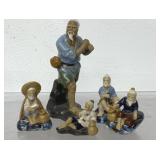 Vintage Chinese Shiwan mud men figurines, tallest