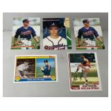 3 Chipper Jones and 2 Nolan Ryan baseball cards