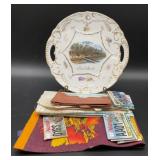 Vintage porcelain decorative plate features a