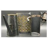 Handcrafted metal wine bottle holder featuring a