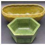 Vintage olive green glazed ceramic planter,