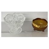 Vintage crystal glass footed bowl, 6.5 x 6.5 x 5