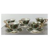 5 vintage Ucagco Lusterware December Holly Tea